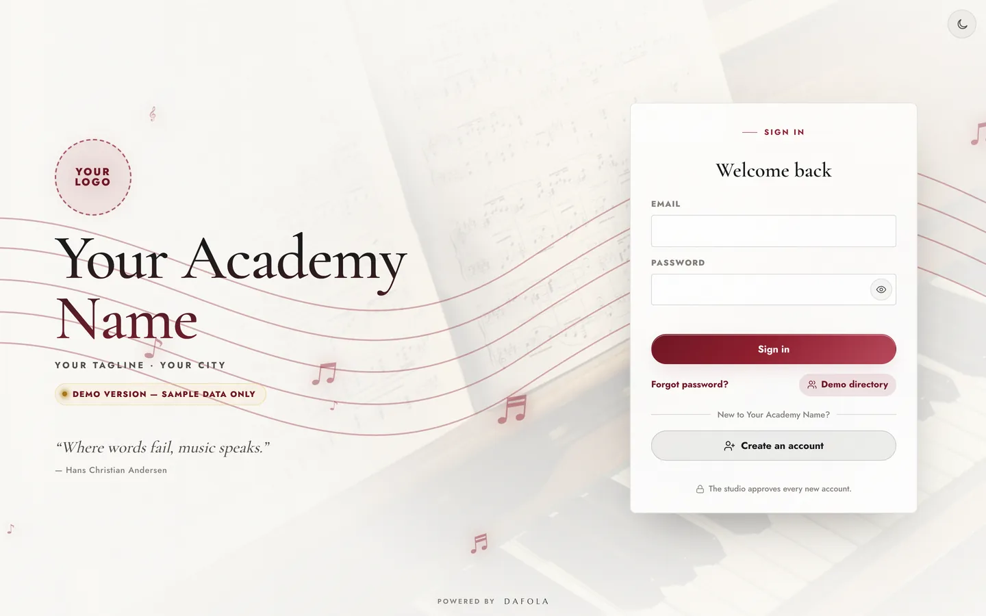 The sign-in page in the Ivory & Ink design